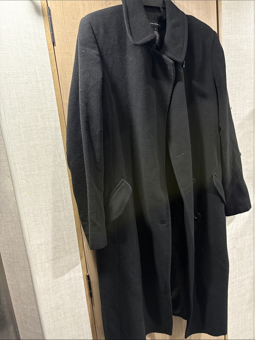 Club Monaco Black Wool Single-Breasted Coat 90% Lambswool 10% Cashmere